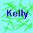 Two side-by-side pixelated images of the name 'Kelly' in blue text on a light cyan background with green line patterns, one showing an underline beneath the text.