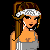 Pixel art buddy icon featuring a female character with brown hair in a ponytail wearing a white headband, silver earrings, and gray sweatpants with white stripes, alongside text reading "Lil Gangsta Shortie" on black background.