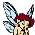 Pixelated fairy avatar with red hair and wings, showing sequential animation of text overlays changing from 'all' to 'air' to 'Fairy Friend'.