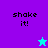 Pixelated text 'shake it!' appears on four colored backgrounds with a single star icon changing color between frames.