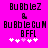 Pixelated text and symbols on a bright pink background with two side-by-side configurations of the same elements.