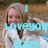 A pixelated image of a person with light brown hair wearing a white top, overlaid with cyan text elements.