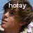 A four- shows a person with brown hair and light skin in different poses against a blue sky background, each containing the text 'hotay' in white