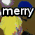 Six distinct visual backgrounds each display the word "merry" in bold white text with black outlines, arranged in a