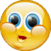 Yellow circular emoji face with blue eyes and red mouth showing open expression on left, transitioning to closed-eye wink on right.