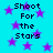 A static image with a bright cyan background featuring multiple purple stars and repeated text "Shoot For the Stars" in black pixelated font.