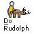 Pixel art contact sheet showing two frames of an animated buddy icon with a stick figure and reindeer, each frame displaying the text "Do Rudolph" below the characters.