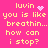 Pixelated text on bright pink background with animated heart and sparkle effects near 'luvin' words.