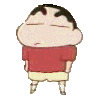 Animated cartoon character in red shirt and yellow shorts showing multiple poses including front-facing, side views, and back view with closed eyes.