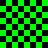 Green and black checkered pattern with two -like shapes on the right side, one above the other