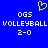 Blue background with yellow pixelated heart symbol above white text reading OGS VOLLEYBALL 2-0 repeated twice.