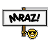Two side-by-side animated frames of a pixel art buddy icon featuring a sign with 'MRAZI!' text and a yellow smiley face attached to the pole, displayed on a gray background.