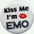 Circular icon with light gray background displaying black text and a red lips graphic.