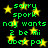 Green pixelated text on black background with yellow stars, repeating 'sorry spork nay wants 2 be mi uber pal' in two