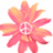 Pixelated flower with eight radiating petals in gradient pink and orange hues, centered on a white background.
