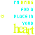 Pixelated text and heart symbols arranged in a pattern with alternating color schemes on white background