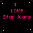 A static contact sheet of 12 identical frames showing a pixelated 'I LOVE Star Wars' text design on a black starry background with white dots, arranged in a 4x3 grid.