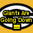 Pixelated yellow text reads "Glanti Are Going Down" inside a black oval with white border on orange background.