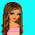 A 5x5 contact sheet of a pixel-art animated icon showing a blonde woman in pink and gray clothing with repeated text overlays, arranged left-to-right top-to-bottom across sampled frames.