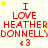 Red text on light background repeats 'I LOVE HEATHER DONNELLY' with heart symbol and yellow stars, arranged in a pattern