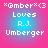 *Qmber*<3 Loves R.J. Umberger text on pink-to-cyan gradient background with four identical