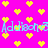 Pixelated cyan text reading "Addison" repeats across a bright pink background filled with yellow heart shapes.