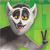 Pixelated lemur with large yellow eyes, black nose, and open mouth showing pink tongue against green background.
