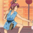 Pixelated anime-style character in blue dress running next to black background with white text "Anime IM" and "com".