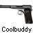Static pixel art icon of a handgun with text below it on white background.