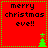 Red square icon with green dotted border displaying 'merry christmas eve!!' text and a small green Christmas tree that shifts position across frames.