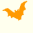 Three orange bat silhouettes in different poses on a light background, with one gray rectangular area partially visible.