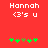 Red background with white text 'Hannah' and '(3's u', green plus signs, one brown plus sign in the center of each