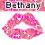 Pixelated lips with pink and white sparkles, text 'Bethany' above, in a with three visible