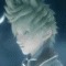 Animated sequence of a character with spiky light green hair turning from profile to front view against dark blue background.