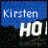 Blue header with white text "Kirsten" above large white letters spelling partial words on a dark background.