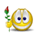 Yellow circular face with blue eyes and white teeth holding a red rose, displayed in a of identical static images