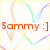 Pixelated icon with orange text 'Sammy :]' over a white background with pastel rainbow lines forming a star-like pattern.