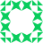 Green pixelated geometric pattern forming a circular frame with alternating star and cross shapes on white background.