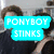 Two side-by-side pixelated images of a person with brown hair wearing a dark shirt, each overlaid with text in a blocky font.