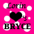 Pixelated icon with pink background, white bubbles, black text reading 'Lorin', a heart symbol, and 'BRYCE' in block letters.