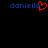 Blue text 'danielle' appears on a black background with a red pixelated heart replacing the 'e' in the left instance.
