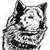 Pixelated grayscale image of a stylized animal face with large ears, closed eyes, and a wide open mouth showing teeth, rendered in a low-resolution, blocky style.