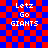 Pixelated text 'Letz Go GIANTS' on red and blue checkered background with visible lines