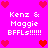 Bright pink background with red pixel hearts and white text reading "Kenz & Maggie BFFLs!!!!!!" in four identical quadrants.