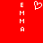 Red background with white pixelated text 'EMMA' vertically on both sides and a pixelated heart symbol in the center.