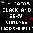 Pixelated text repeats across a black background with red stars, displaying names and phrases in white block letters.