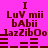 A static image with a bright pink background displays repeated text elements in dark red, including "I", "LuV mii", "bAbii", and "JazzZibOo" arranged in two vertical