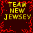 Pixelated text 'TEAM NEW JERSEY' in yellow on dark red background with red crackle border, repeated four times across the image.