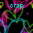 Animated icon with neon-colored heart outlines and text fragments on a black background, featuring cyan text reading 'crap', 'i think i...', and 'love you' in different positions.