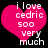 Two identical pixelated pink hearts with white text reading 'i love cedric 500 very much' on a black background.